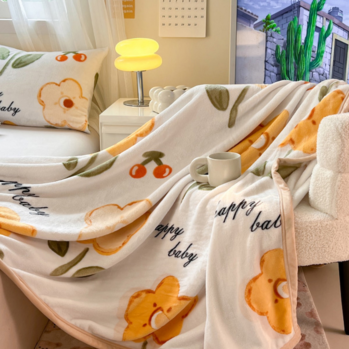 91家纺网 家纺一手货源 找家纺 宅部落 2025新款牛奶绒印花毛毯毯子300克云貂绒盖毯 幸运之花