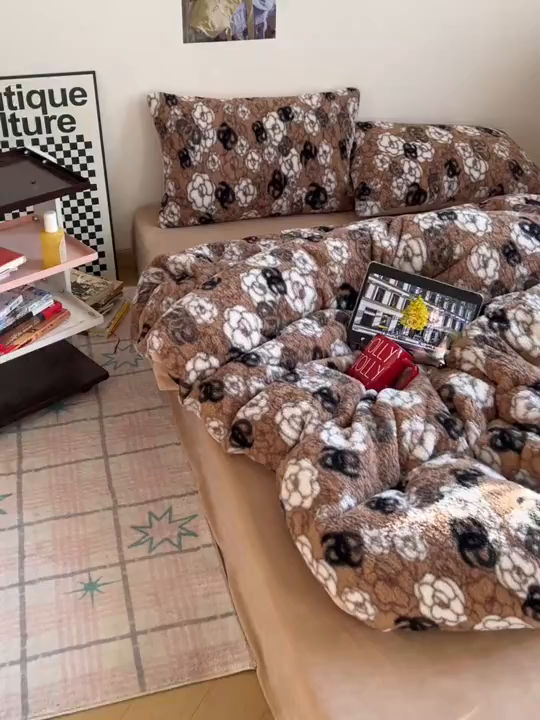 91家纺网 家纺一手货源 找家纺 （总）六巷胡同 2025新款INS博主复古风山茶花A类仿羊绒四件套