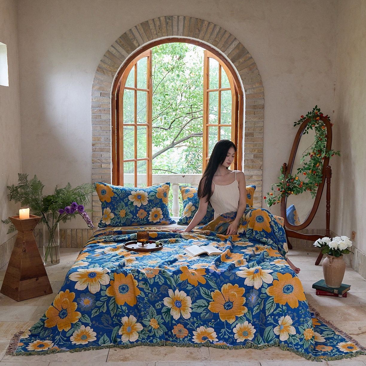 91家纺网 家纺一手货源 找家纺 （总）沐瑟家纺 2025新款亲肤柔软全棉纱布中国风盖毯毯子