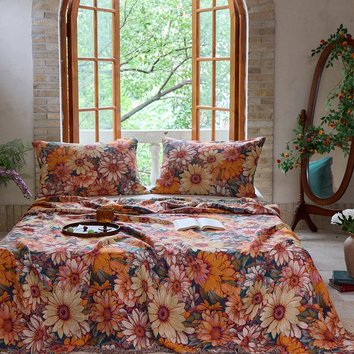 91家纺网 家纺一手货源 找家纺 沐瑟家纺 2025新款亲肤柔软全棉纱布中国风盖毯毯子 墨葵