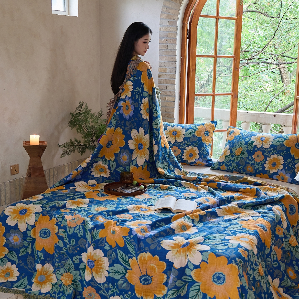 91家纺网 家纺一手货源 找家纺 （总）沐瑟家纺 2025新款亲肤柔软全棉纱布中国风盖毯毯子