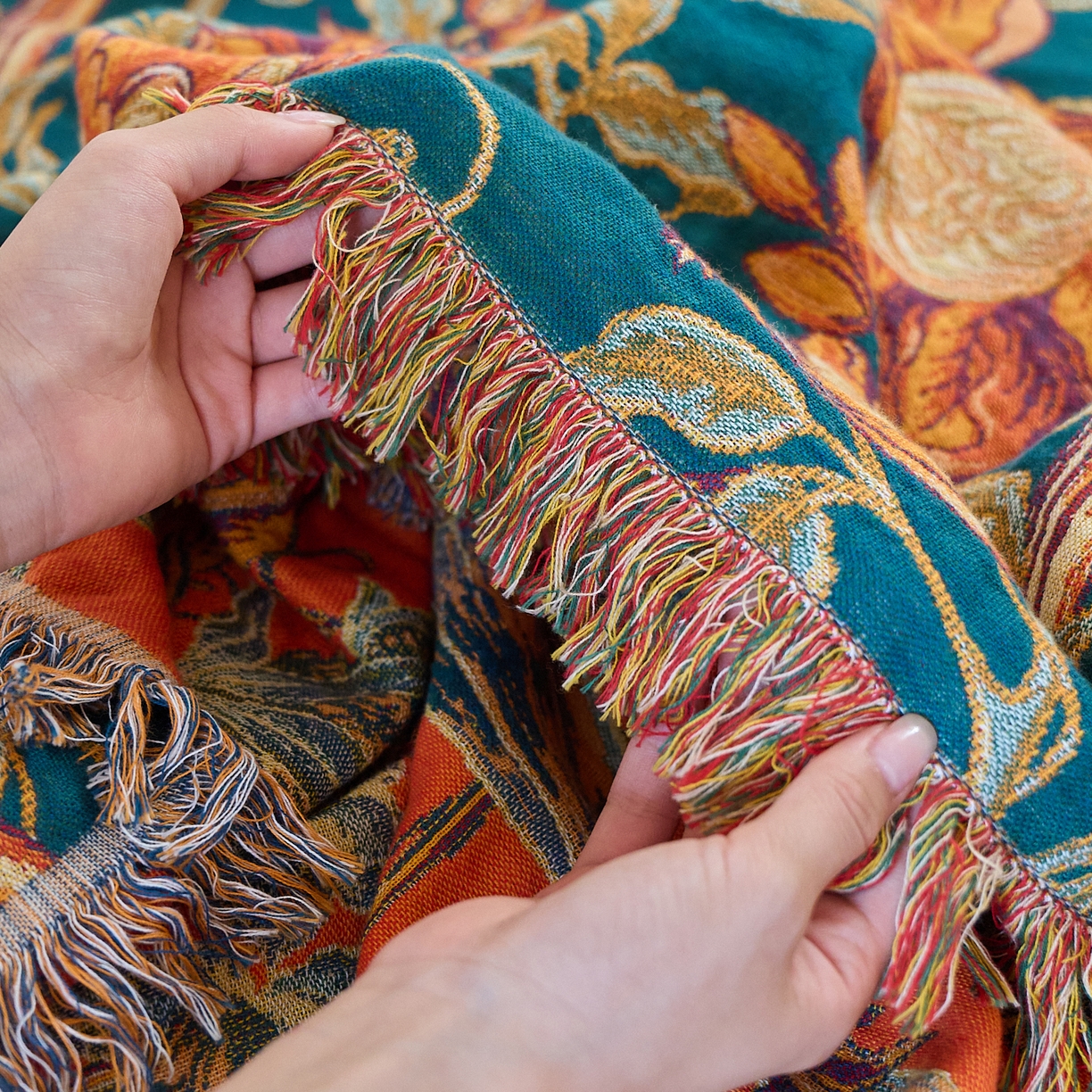 91家纺网 家纺一手货源 找家纺 沐瑟家纺 2025新款亲肤柔软全棉纱布中国风盖毯毯子 花鸟韵