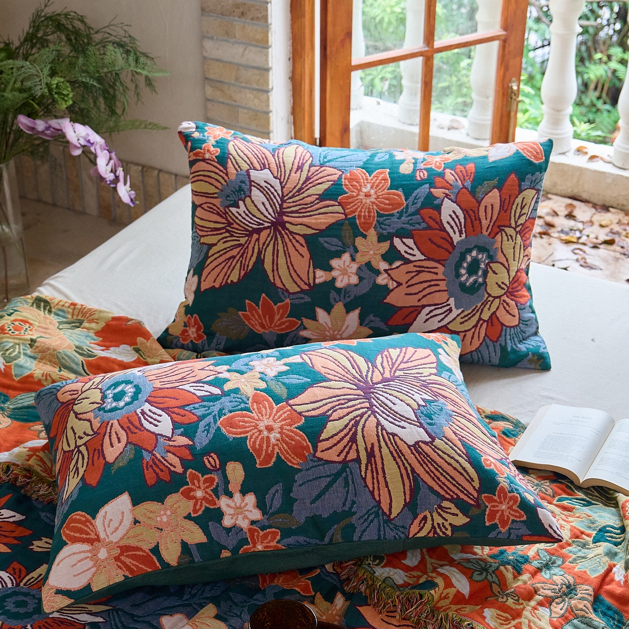 91家纺网 家纺一手货源 找家纺 沐瑟家纺 2025新款亲肤柔软全棉纱布中国风盖毯毯子 花想容