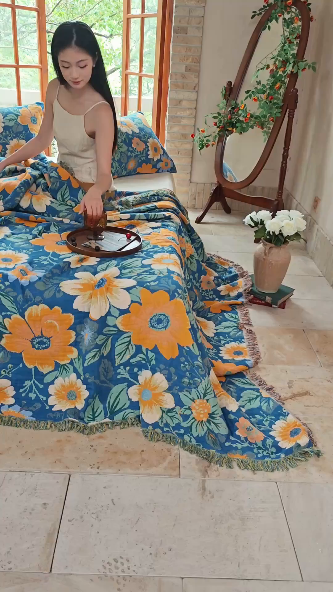 91家纺网 家纺一手货源 找家纺 （总）沐瑟家纺 2025新款亲肤柔软全棉纱布中国风盖毯毯子