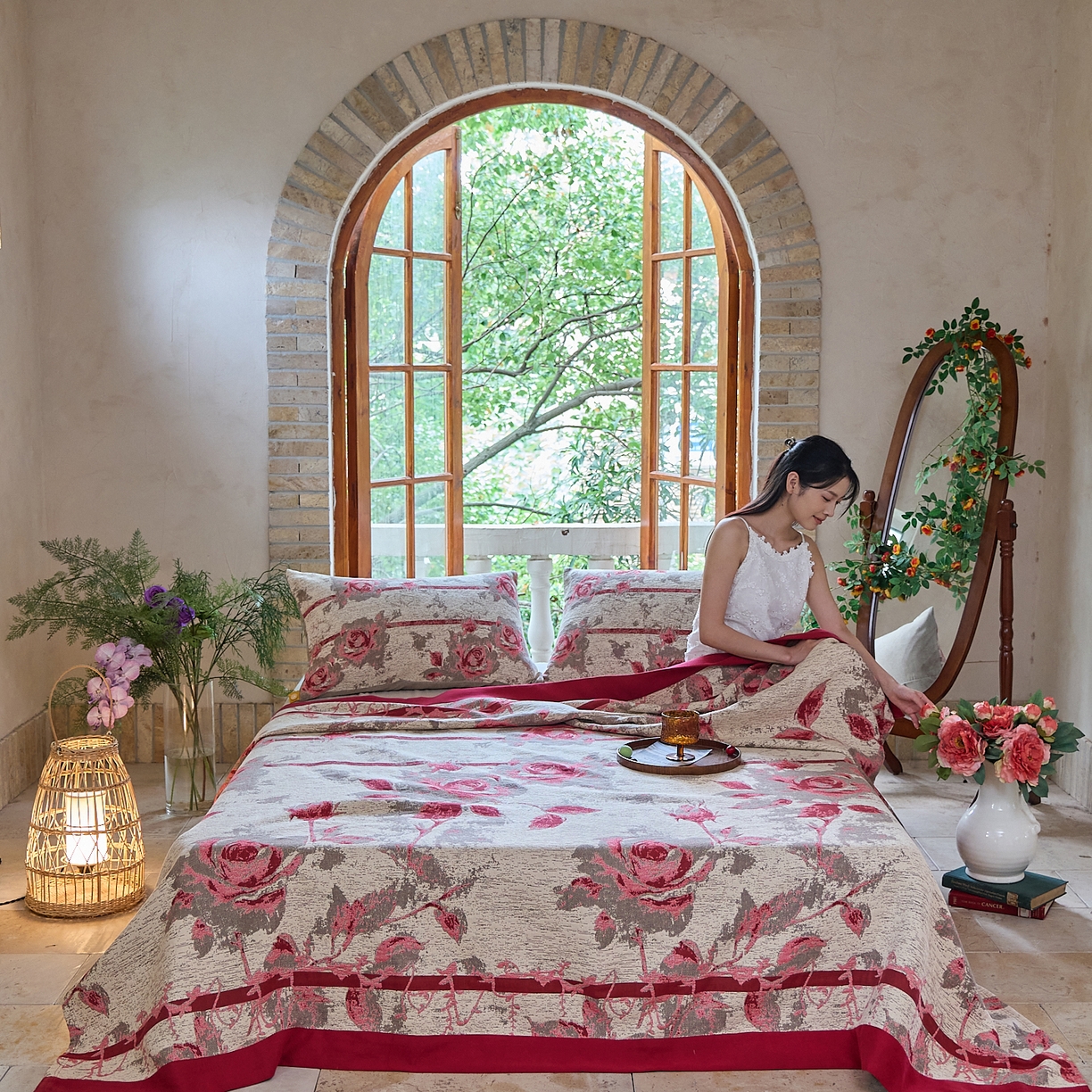 91家纺网 家纺一手货源 找家纺 （总）沐瑟家纺 2025新款全棉纱布细纱布大床盖毯子床盖三件套LV系列