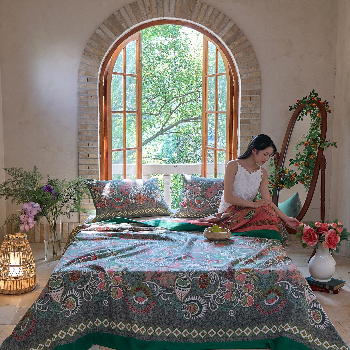 91家纺网 家纺一手货源 找家纺 （总）沐瑟家纺 2025新款全棉纱布细纱布大床盖毯子床盖三件套LV系列