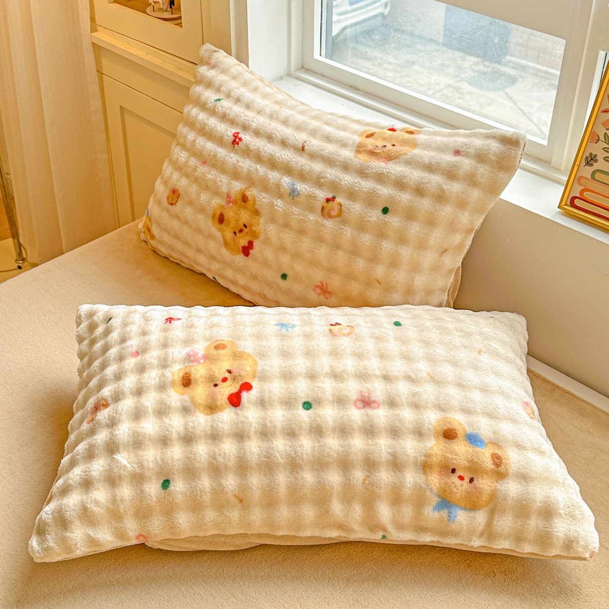 N先生+V 13814689556 发大图/买家秀 2025新款高克重牛奶绒泡泡单品枕套系列 黄油小熊