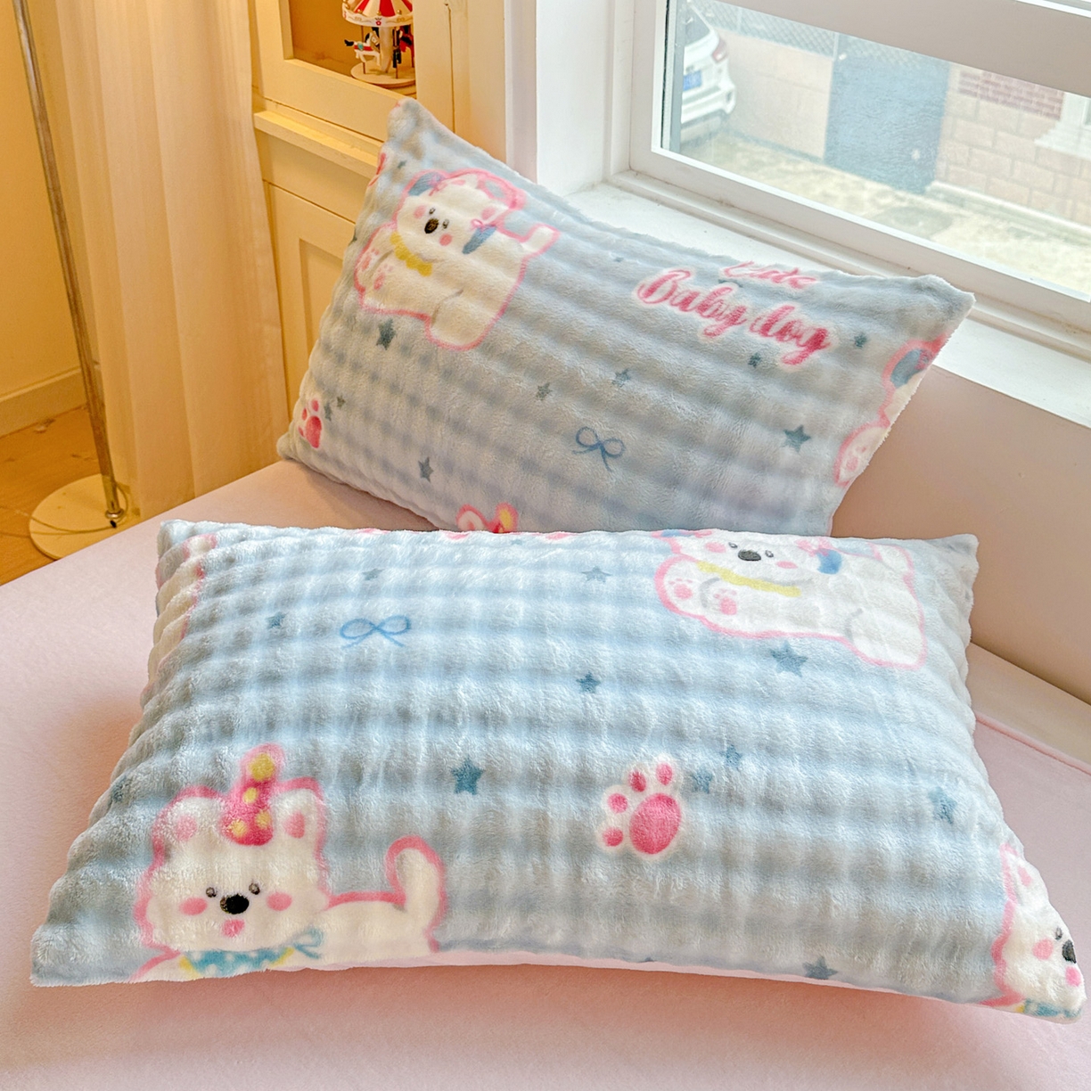 N先生+V 13814689556 发大图/买家秀 2025新款高克重牛奶绒泡泡单品枕套系列 可爱西高地