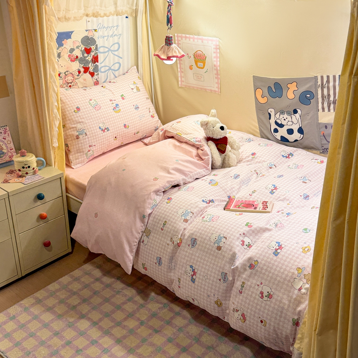 91家纺网 家纺一手货源 找家纺 （总）简宜家居（朝初家纺） 2025新款全棉12868斜纹卡通花卉学生三件套四件套