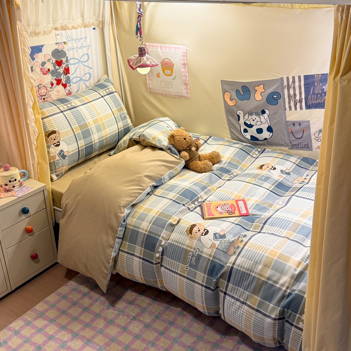 91家纺网 家纺一手货源 找家纺 （总）简宜家居（朝初家纺） 2025新款全棉12868斜纹卡通花卉学生三件套四件套