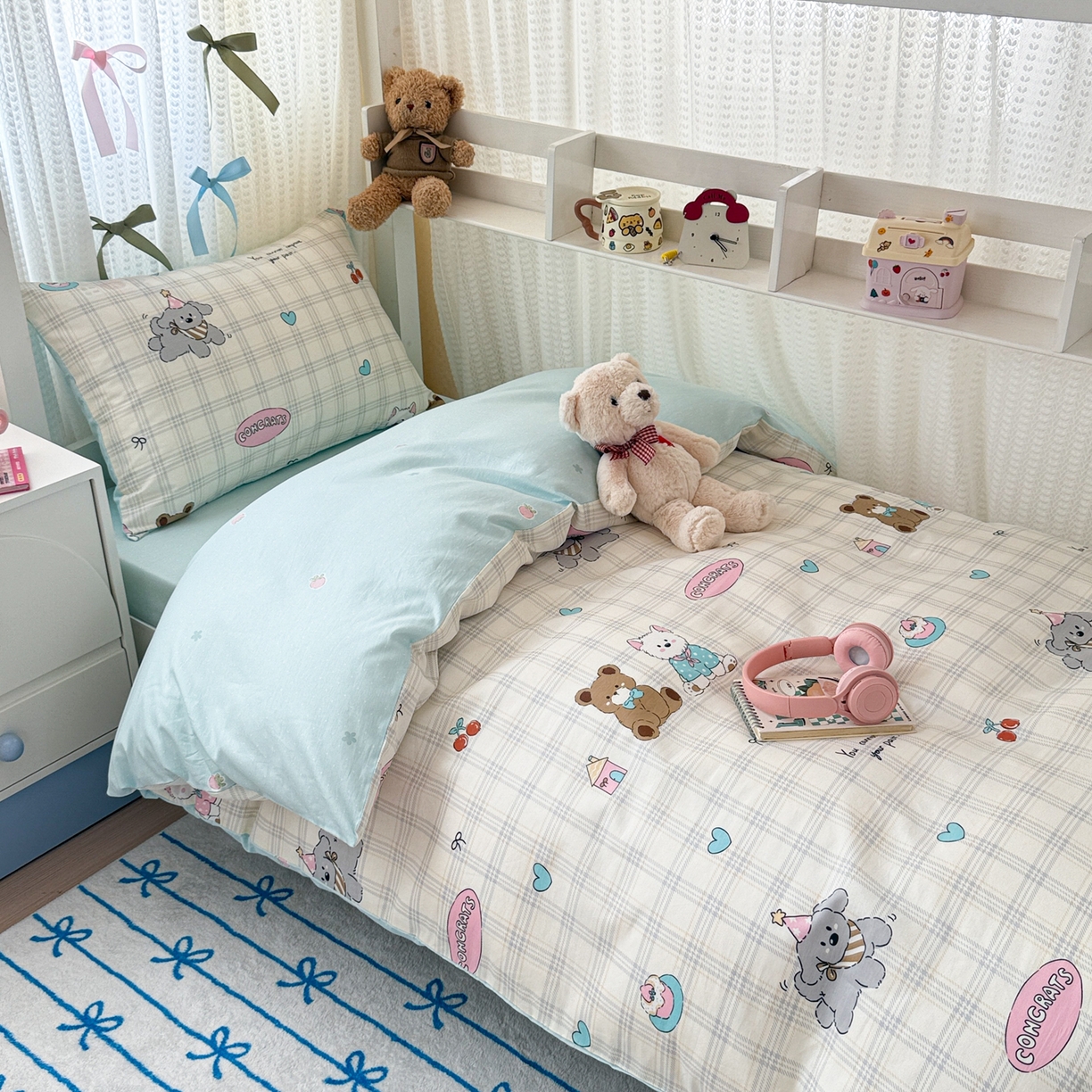 91家纺网 家纺一手货源 找家纺 （总）简宜家居（朝初家纺） 2025新款全棉12868斜纹卡通花卉学生三件套四件套