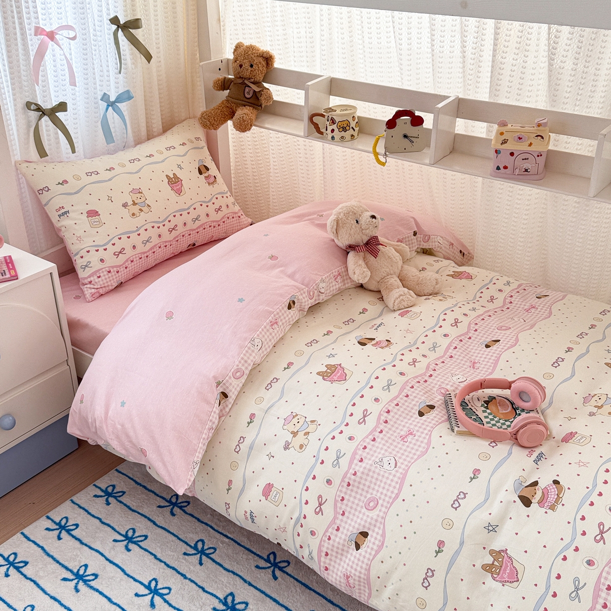 91家纺网 家纺一手货源 找家纺 （总）简宜家居（朝初家纺） 2025新款全棉12868斜纹卡通花卉学生三件套四件套