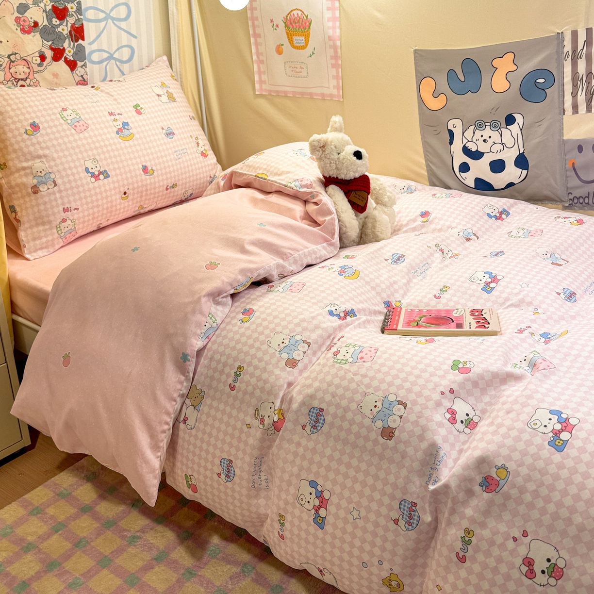 91家纺网 家纺一手货源 找家纺 （总）简宜家居（朝初家纺） 2025新款全棉12868斜纹卡通花卉学生三件套四件套