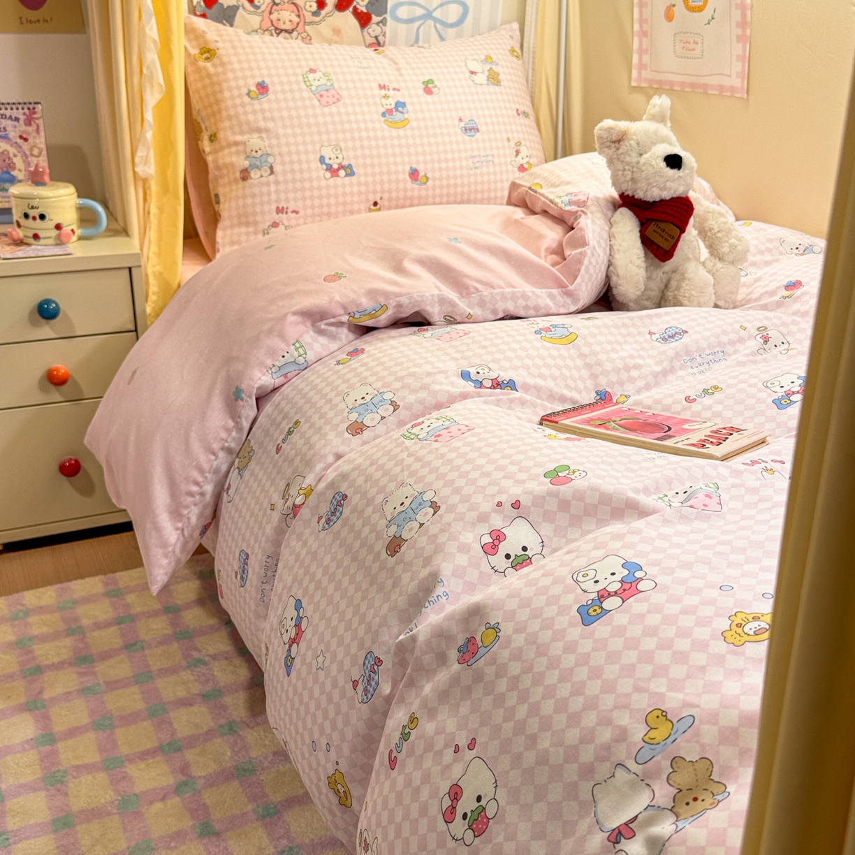 91家纺网 家纺一手货源 找家纺 （总）简宜家居（朝初家纺） 2025新款全棉12868斜纹卡通花卉学生三件套四件套