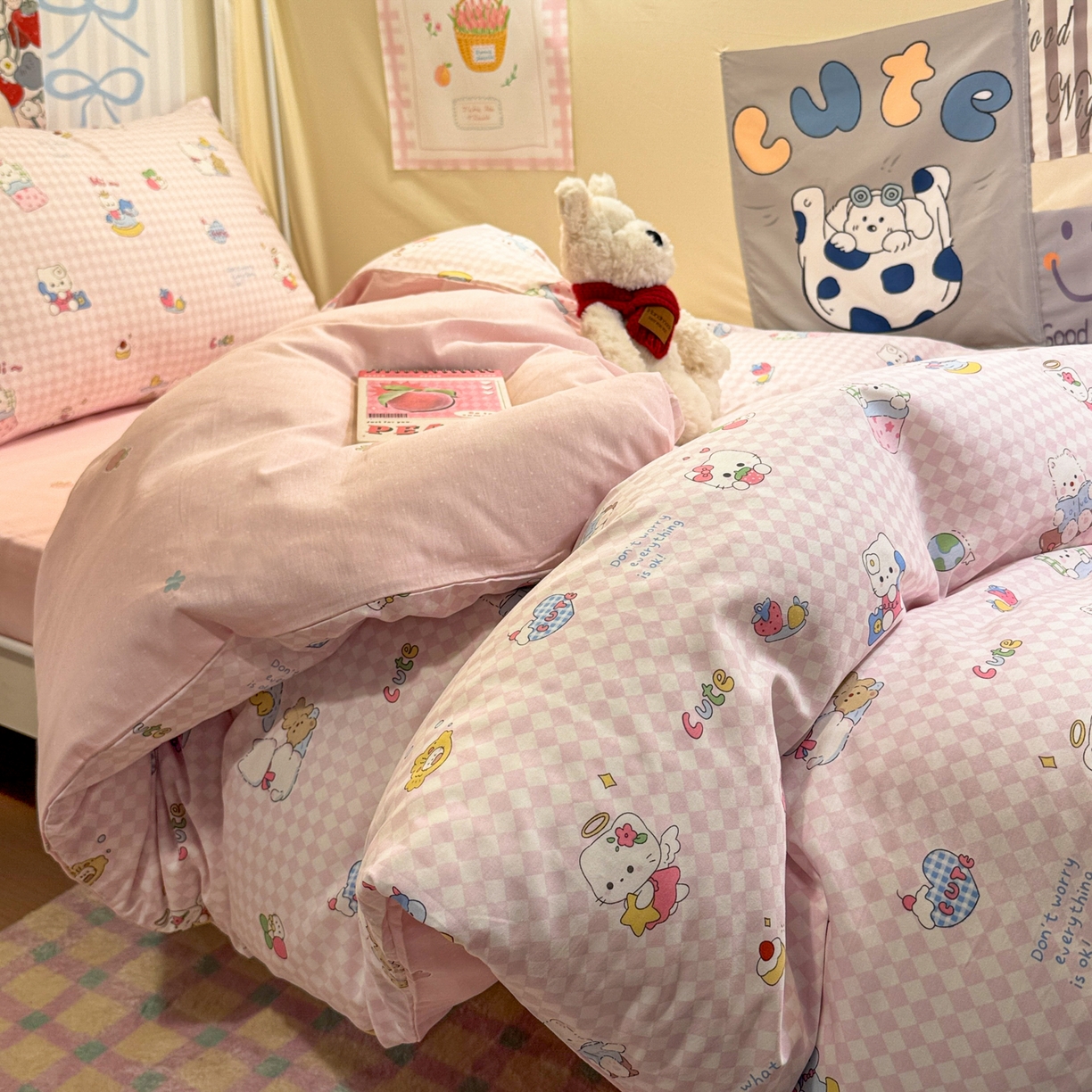 91家纺网 家纺一手货源 找家纺 （总）简宜家居（朝初家纺） 2025新款全棉12868斜纹卡通花卉学生三件套四件套