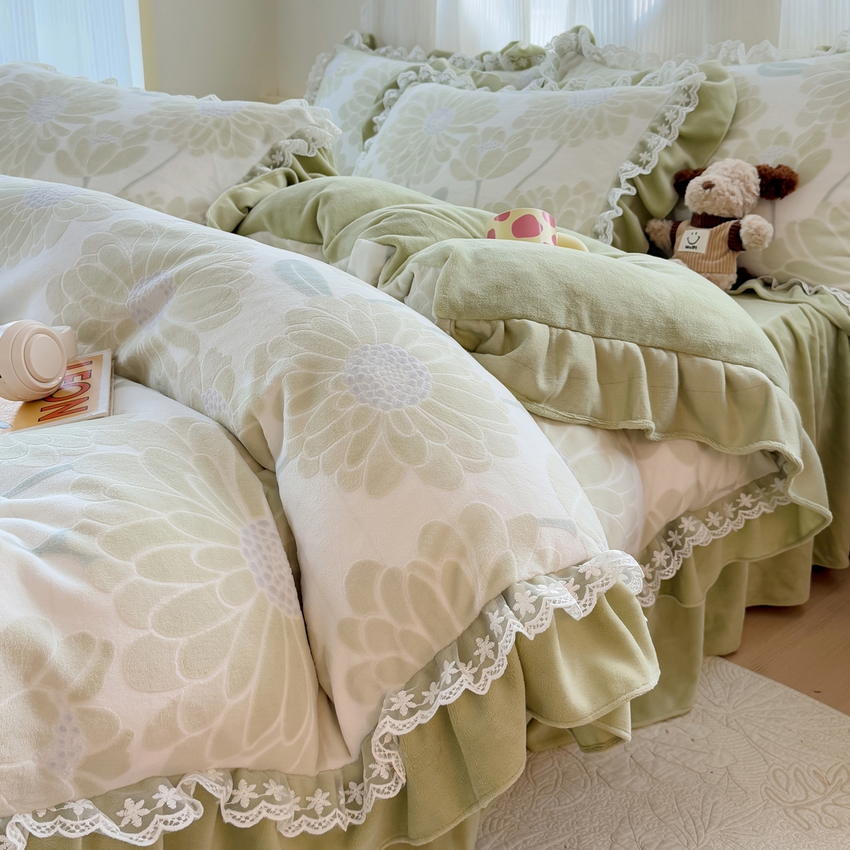 91家纺网 家纺一手货源 找家纺 KA家纺2025春夏新款全棉绣花四件套 雨蝶系列 雨蝶紫