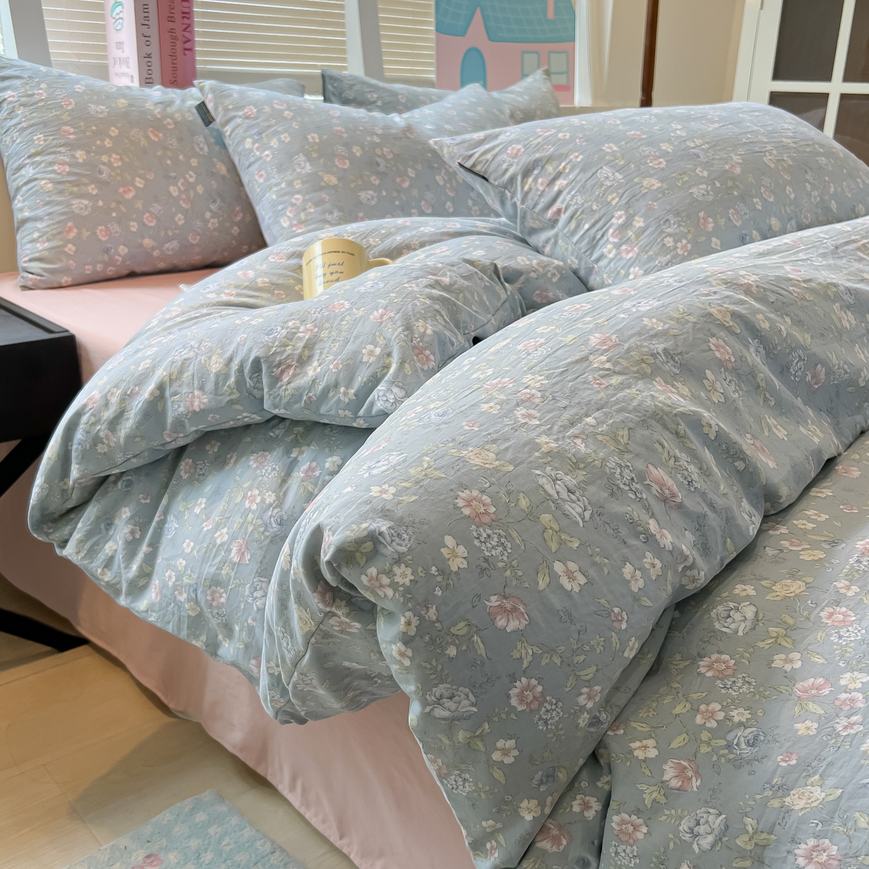 91家纺网 家纺一手货源 找家纺 多乐家纺 2025新款秋冬韩系花卉舒柔棉印花四件套 繁花