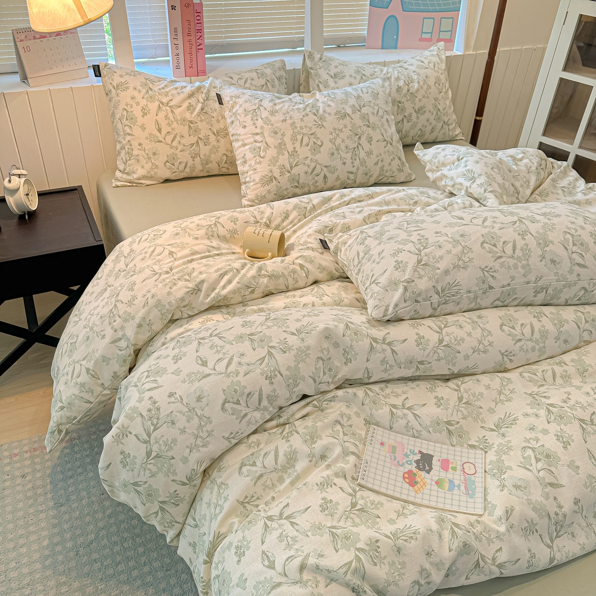 91家纺网 家纺一手货源 找家纺 多乐家纺 2025新款秋冬韩系花卉舒柔棉印花四件套 茶颜悦色-绿