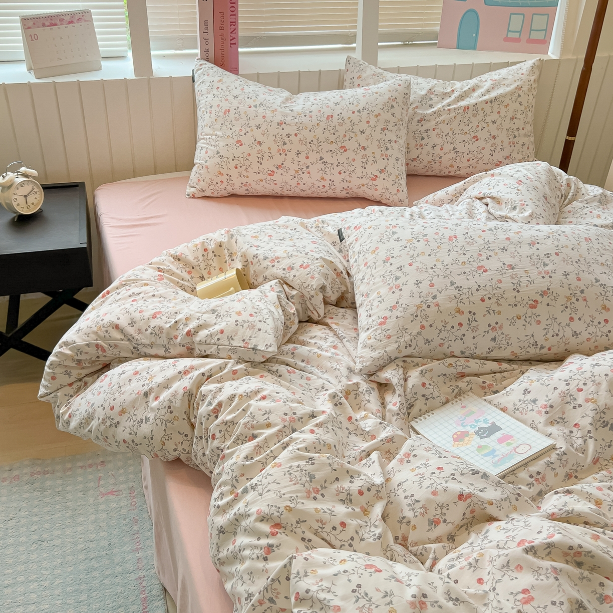 91家纺网 家纺一手货源 找家纺 多乐家纺 2025新款秋冬韩系花卉舒柔棉印花四件套 玫瑰