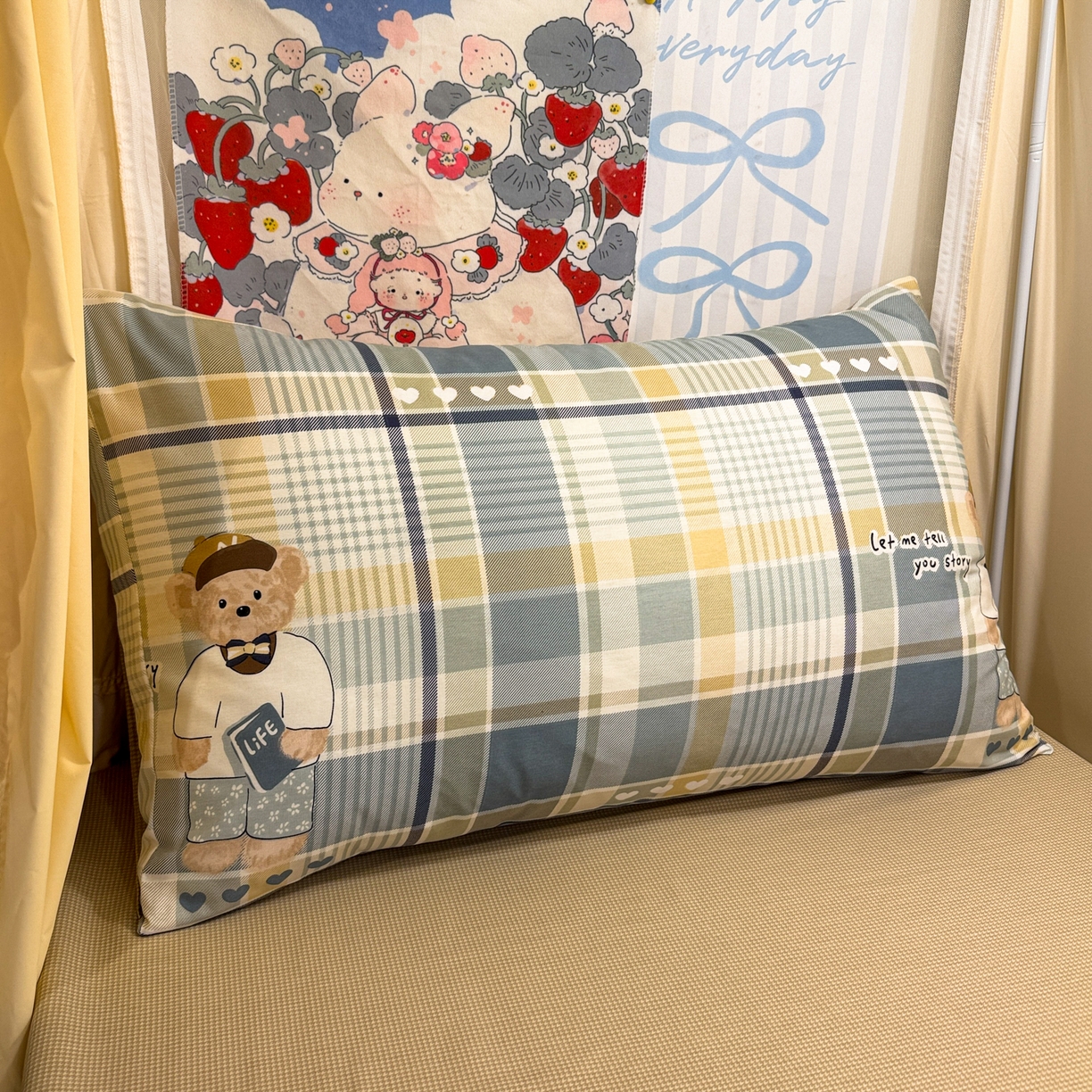 91家纺网 家纺一手货源 找家纺 简宜家居（朝初家纺） 2025新款全棉12868斜纹卡通花卉学生三件套四件套 简约-学院熊