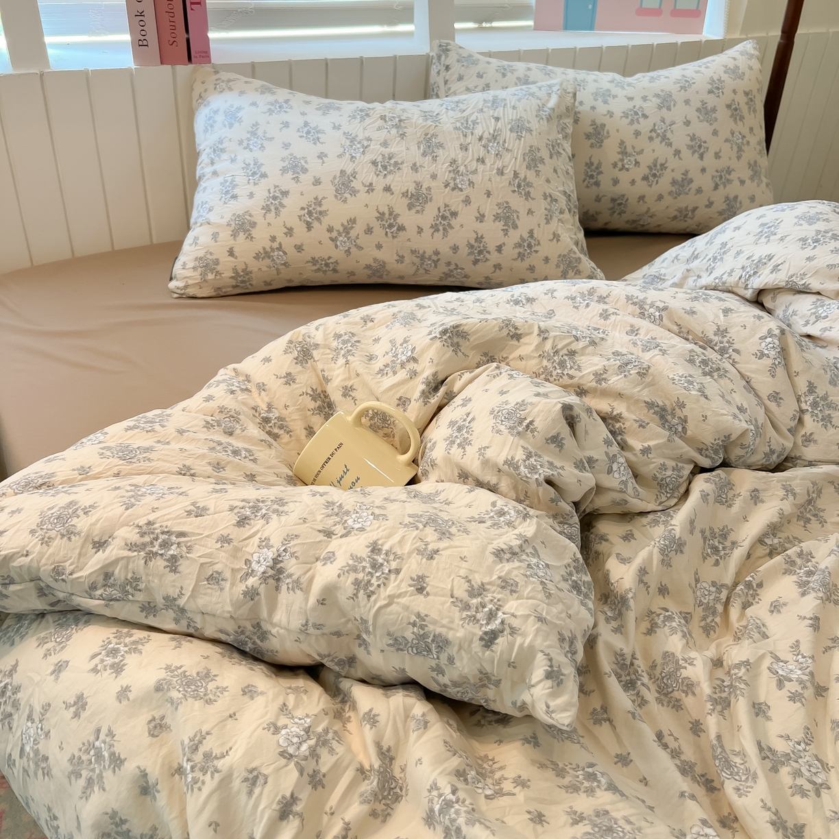 91家纺网 家纺一手货源 找家纺 多乐家纺 2025新款秋冬韩系花卉舒柔棉印花四件套 暗香