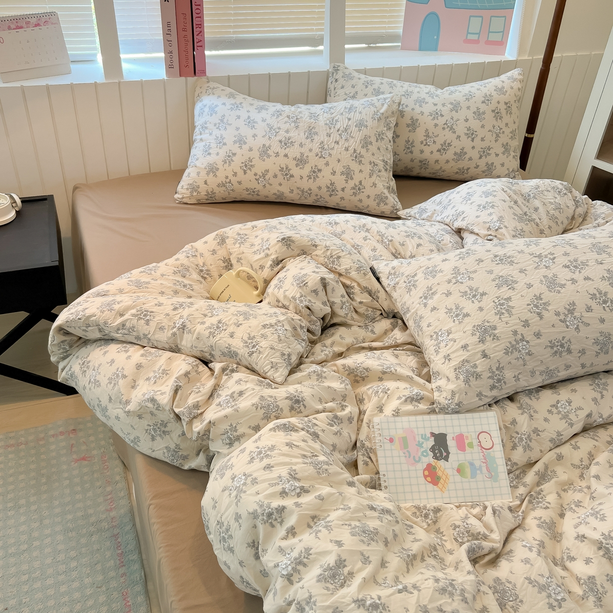 91家纺网 家纺一手货源 找家纺 多乐家纺 2025新款秋冬韩系花卉舒柔棉印花四件套 暗香