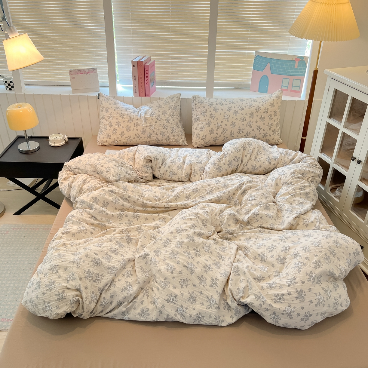 91家纺网 家纺一手货源 找家纺 多乐家纺 2025新款秋冬韩系花卉舒柔棉印花四件套 暗香