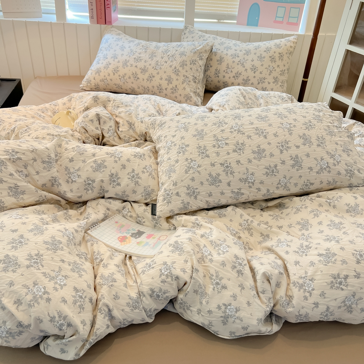 91家纺网 家纺一手货源 找家纺 多乐家纺 2025新款秋冬韩系花卉舒柔棉印花四件套 暗香