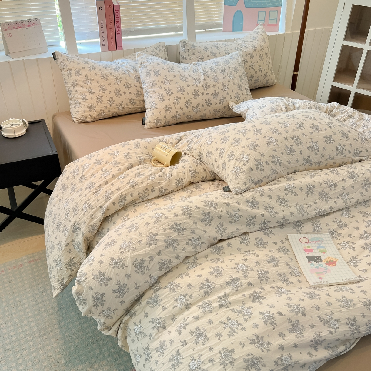 91家纺网 家纺一手货源 找家纺 多乐家纺 2025新款秋冬韩系花卉舒柔棉印花四件套 暗香