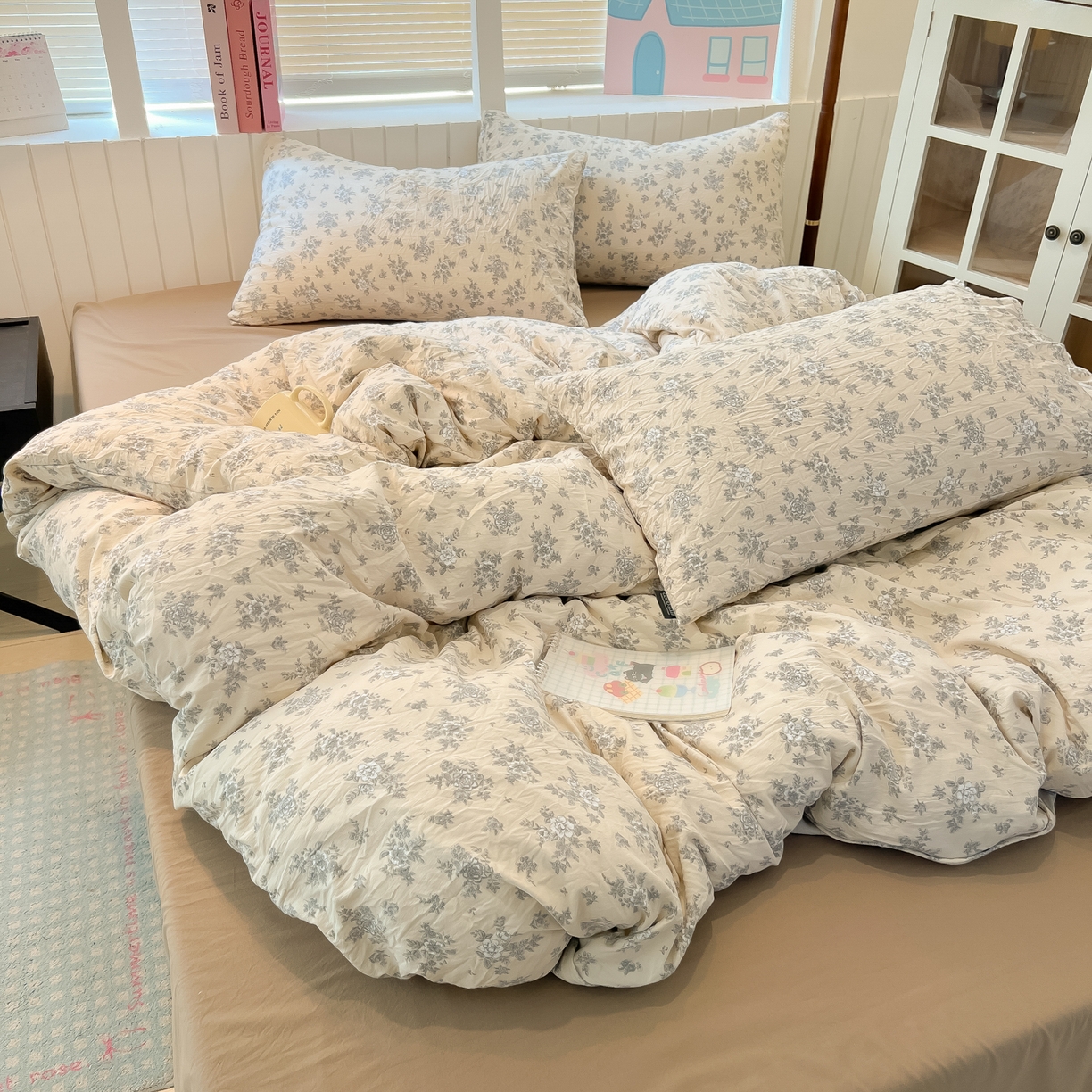 91家纺网 家纺一手货源 找家纺 多乐家纺 2025新款秋冬韩系花卉舒柔棉印花四件套 暗香