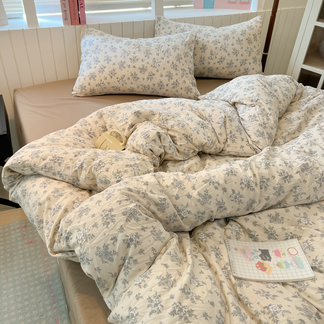 91家纺网 家纺一手货源 找家纺 多乐家纺 2025新款秋冬韩系花卉舒柔棉印花四件套 暗香