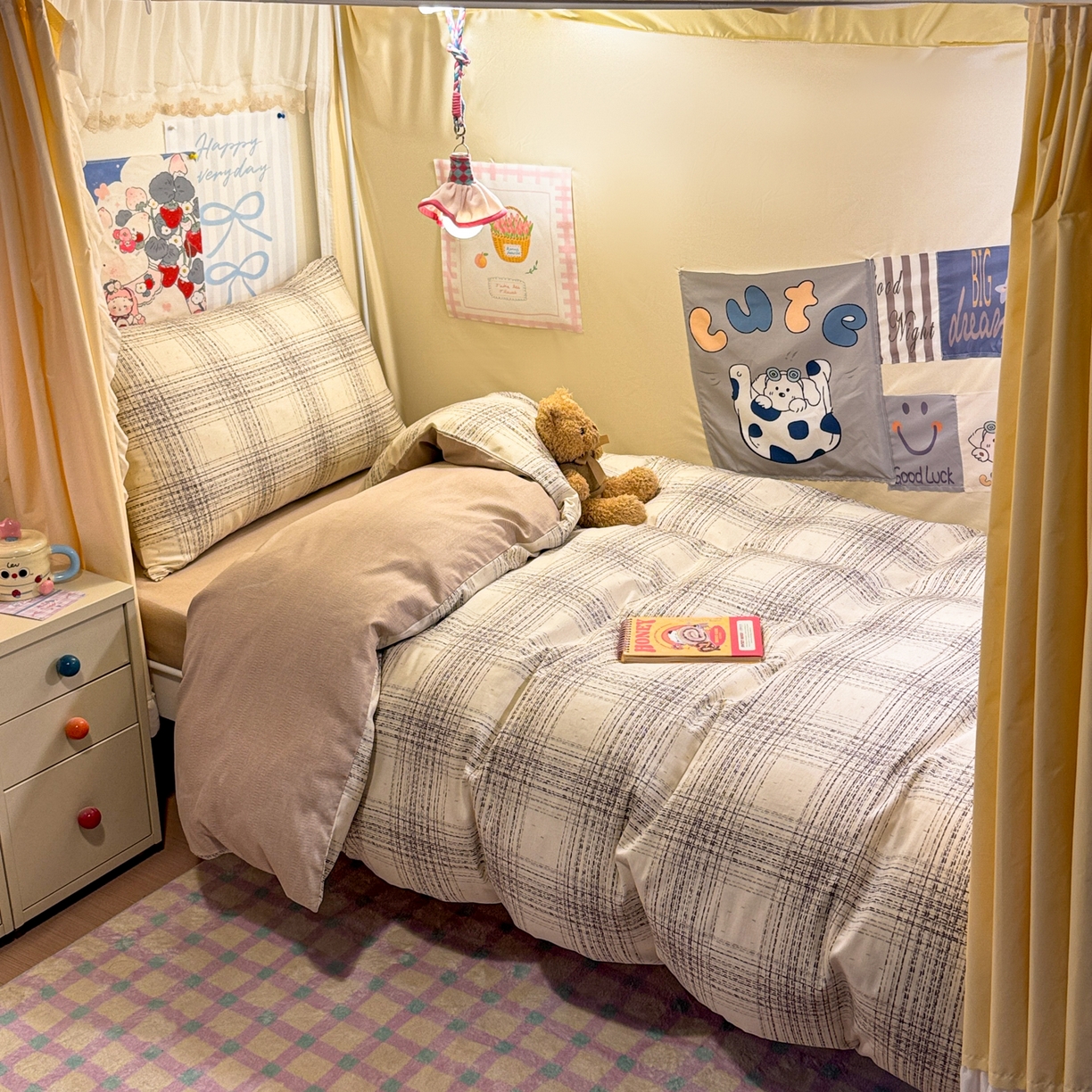 简宜家居（朝初家纺） 2025新款全棉12868斜纹卡通花卉学生三件套四件套 简约-棕调