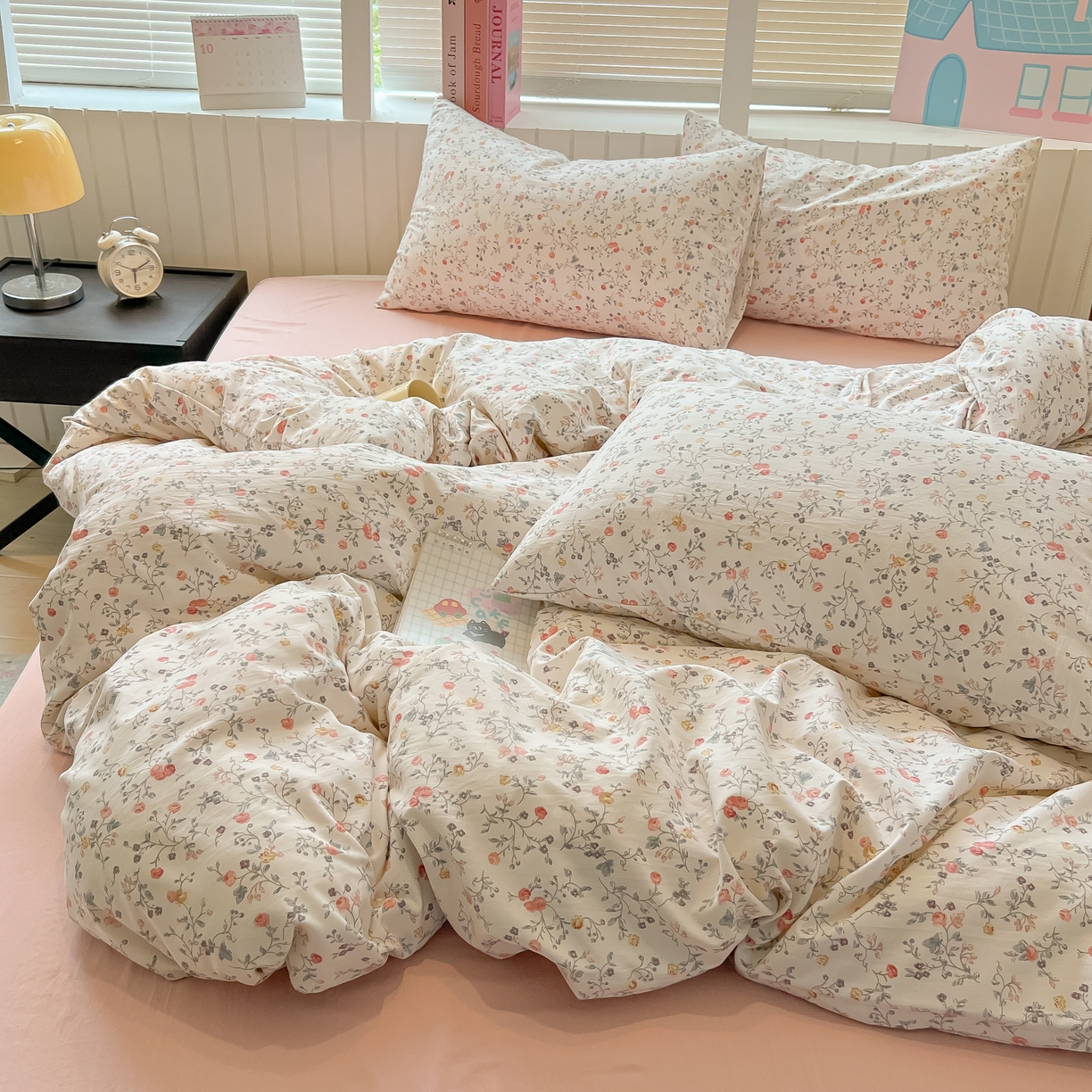 91家纺网 家纺一手货源 找家纺 多乐家纺 2025新款秋冬韩系花卉舒柔棉印花四件套 玫瑰