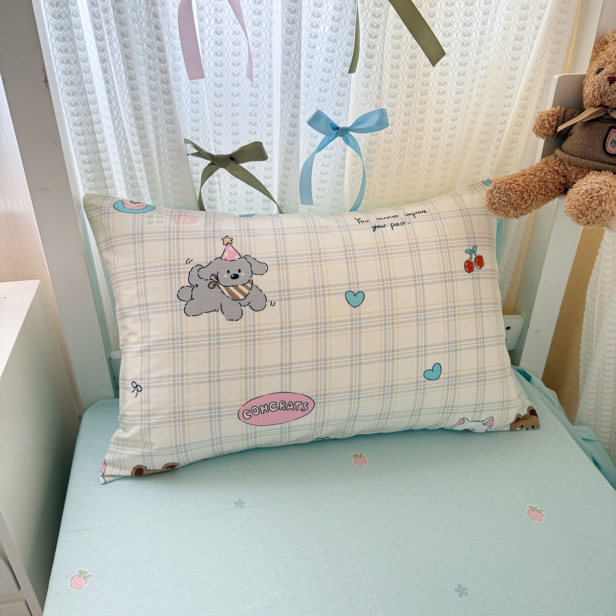 91家纺网 家纺一手货源 找家纺 简宜家居（朝初家纺） 2025新款全棉12868斜纹卡通花卉学生三件套四件套 萌宠格子铺