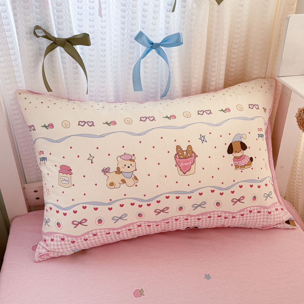 91家纺网 家纺一手货源 找家纺 简宜家居（朝初家纺） 2025新款全棉12868斜纹卡通花卉学生三件套四件套 甜心萌犬