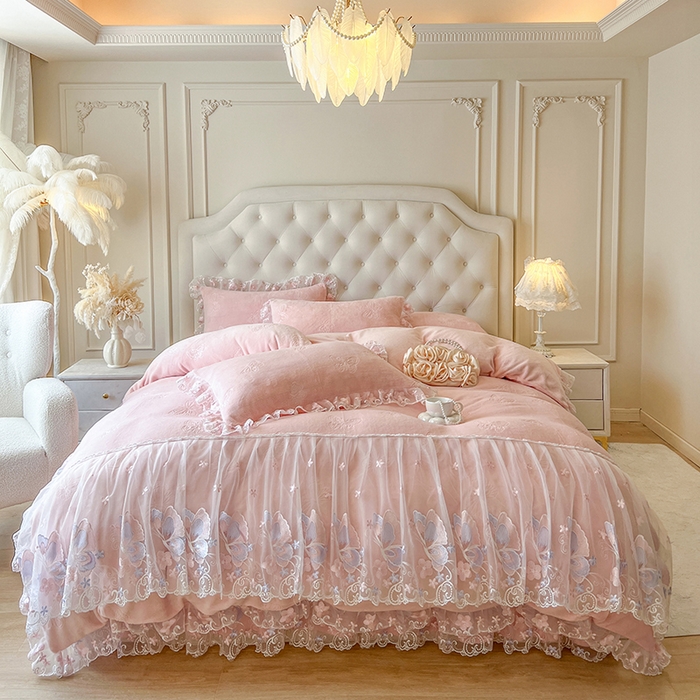 91家纺网 家纺一手货源 找家纺 （总）网红馆（ck家纺） 2025新款牛奶绒刺绣四件套-蝴蝶纷飞系列