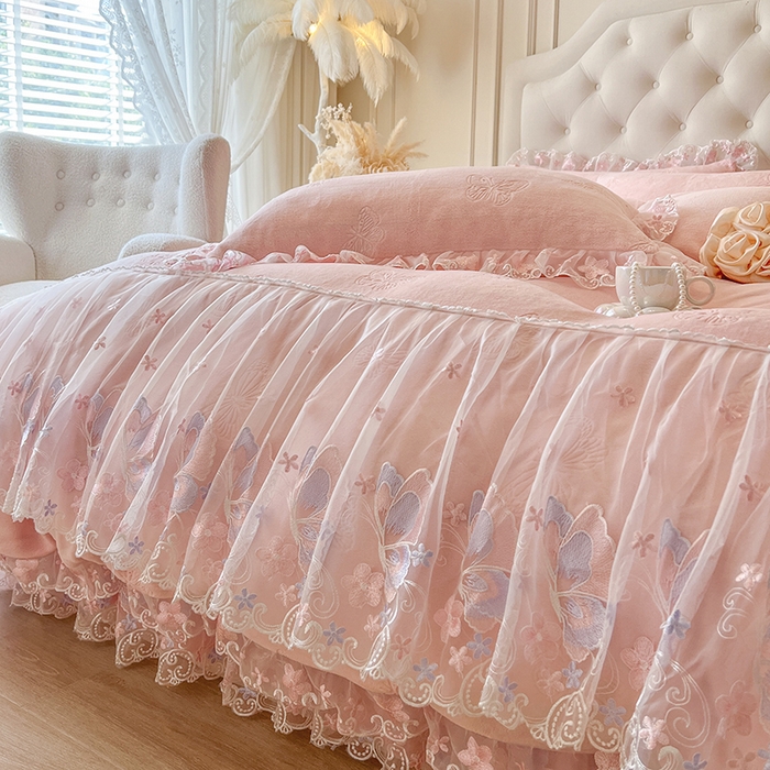 91家纺网 家纺一手货源 找家纺 （总）网红馆（ck家纺） 2025新款牛奶绒刺绣四件套-蝴蝶纷飞系列