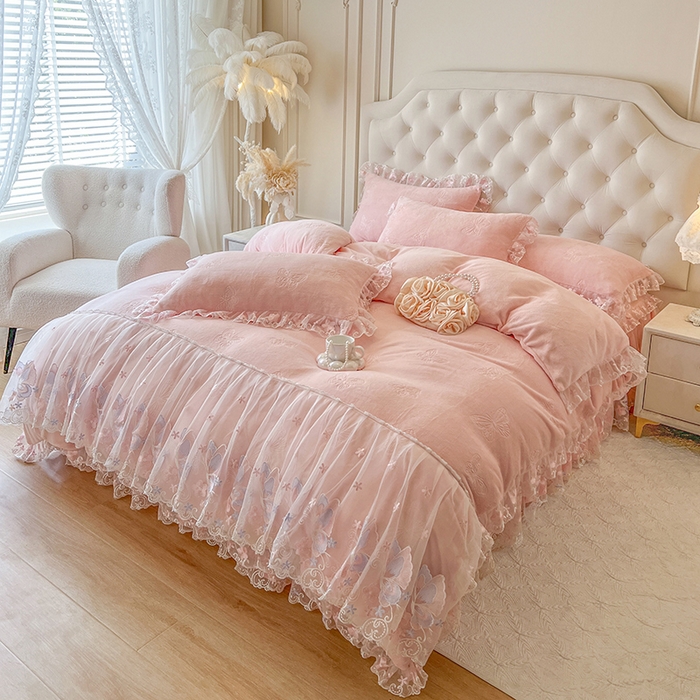 91家纺网 家纺一手货源 找家纺 （总）网红馆（ck家纺） 2025新款牛奶绒刺绣四件套-蝴蝶纷飞系列