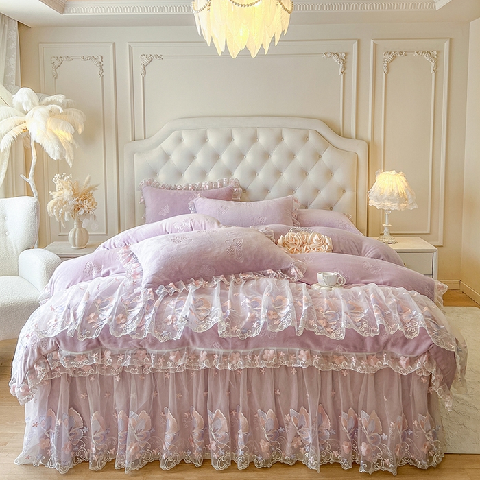 91家纺网 家纺一手货源 找家纺 网红馆（ck家纺） 2025新款牛奶绒刺绣四件套-蝴蝶纷飞系列 蝴蝶纷飞-紫