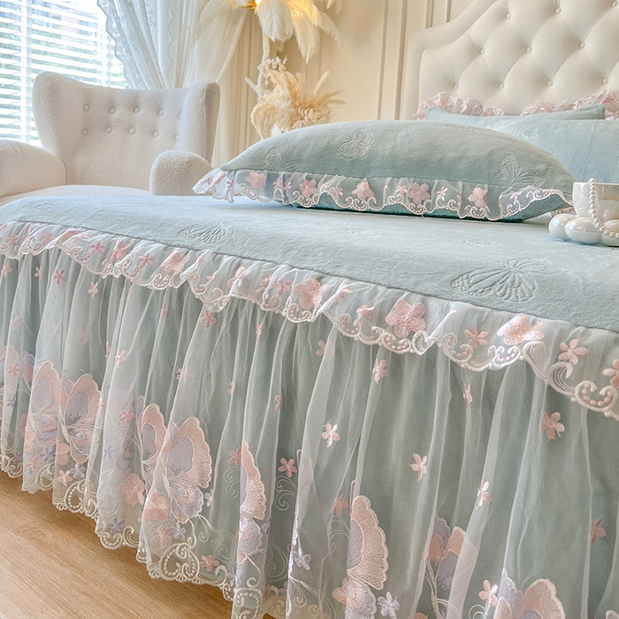 91家纺网 家纺一手货源 找家纺 网红馆（ck家纺） 2025新款牛奶绒刺绣四件套-蝴蝶纷飞系列 蝴蝶纷飞-绿