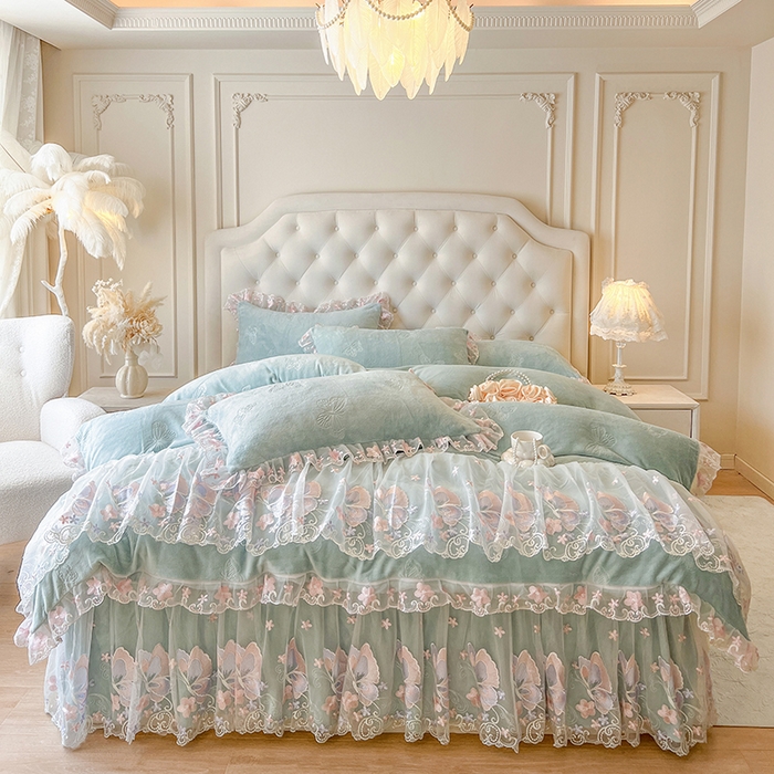 91家纺网 家纺一手货源 找家纺 网红馆（ck家纺） 2025新款牛奶绒刺绣四件套-蝴蝶纷飞系列 蝴蝶纷飞-绿