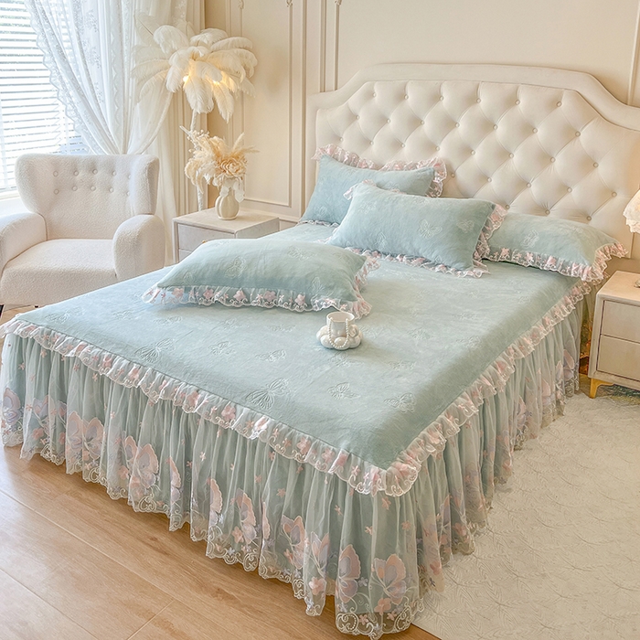 91家纺网 家纺一手货源 找家纺 网红馆（ck家纺） 2025新款牛奶绒刺绣四件套-蝴蝶纷飞系列 蝴蝶纷飞-绿