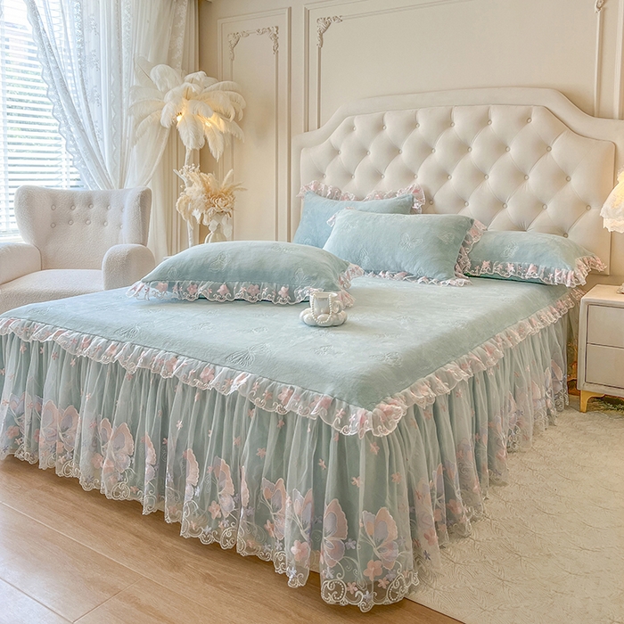 91家纺网 家纺一手货源 找家纺 网红馆（ck家纺） 2025新款牛奶绒刺绣四件套-蝴蝶纷飞系列 蝴蝶纷飞-绿