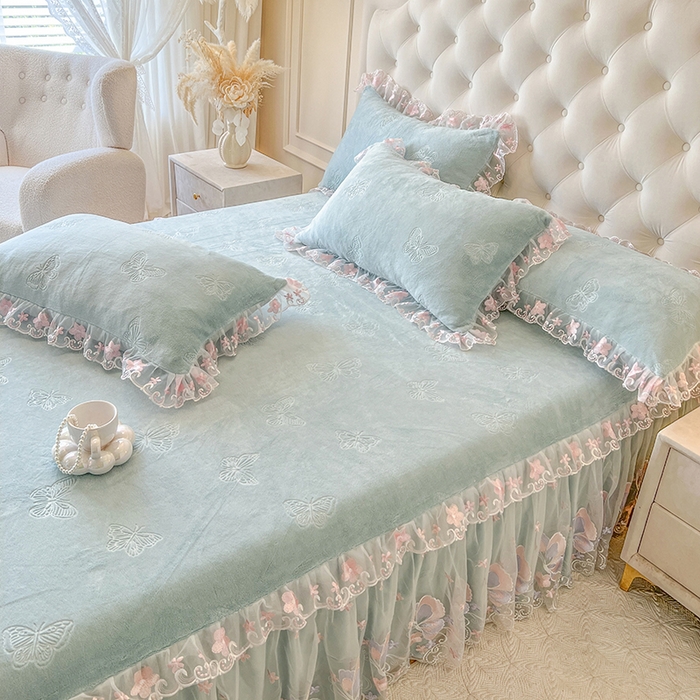 91家纺网 家纺一手货源 找家纺 网红馆（ck家纺） 2025新款牛奶绒刺绣四件套-蝴蝶纷飞系列 蝴蝶纷飞-绿