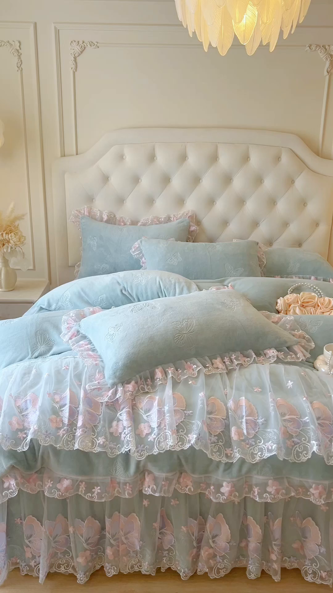 91家纺网 家纺一手货源 找家纺 网红馆（ck家纺） 2025新款牛奶绒刺绣四件套-蝴蝶纷飞系列 蝴蝶纷飞-绿