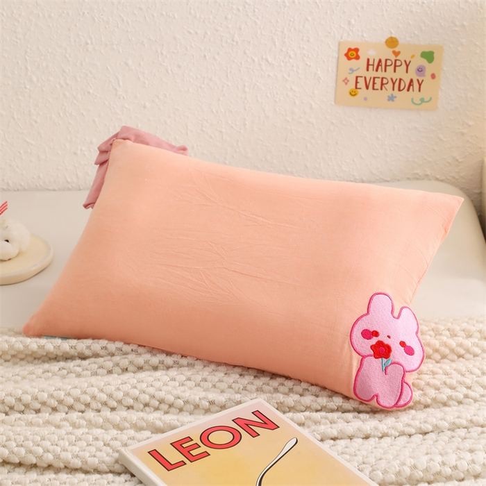 91家纺网 家纺一手货源 找家纺 大熊枕芯 2025新款水洗棉全棉刺绣儿童枕枕头枕芯 玉色-小兔