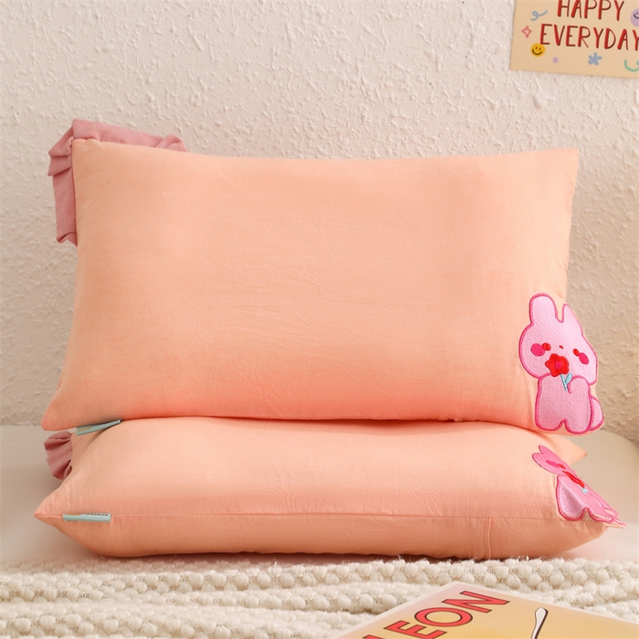 大熊枕芯 2025新款水洗棉全棉刺绣儿童枕枕头枕芯 玉色-小兔