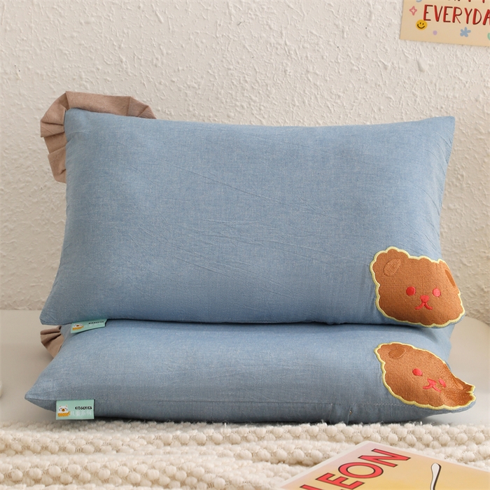 大熊枕芯 2025新款水洗棉全棉刺绣儿童枕枕头枕芯 蓝色-小熊
