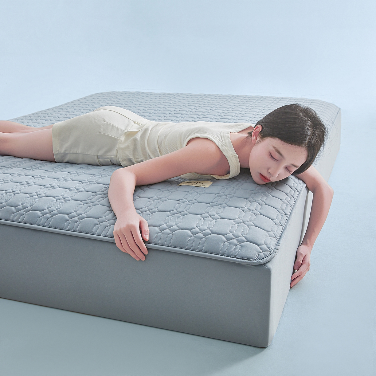 91家纺网 家纺一手货源 找家纺 曼陀罗 2025新款大豆纤维深睡床笠 秋波蓝