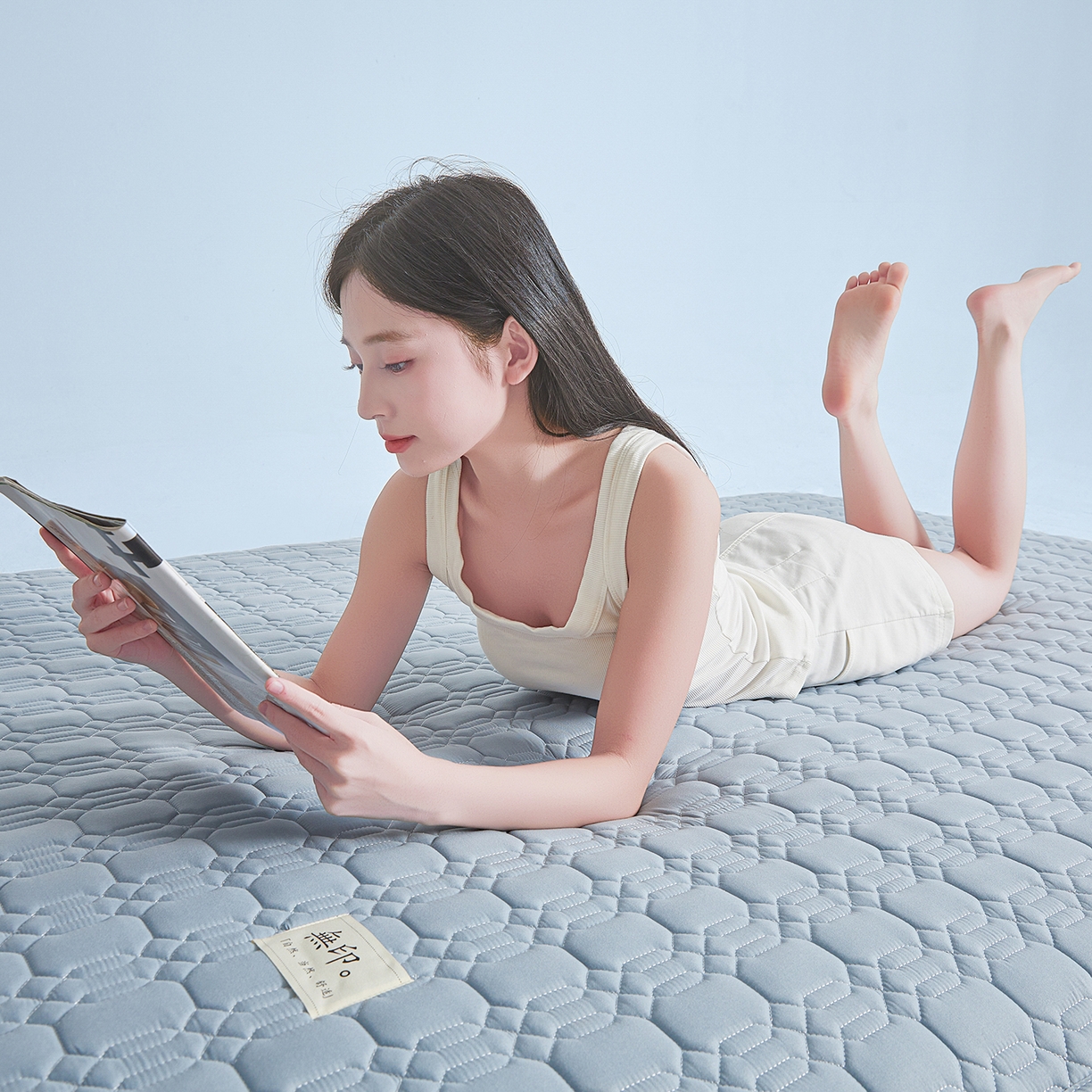 91家纺网 家纺一手货源 找家纺 曼陀罗 2025新款大豆纤维深睡床笠 秋波蓝